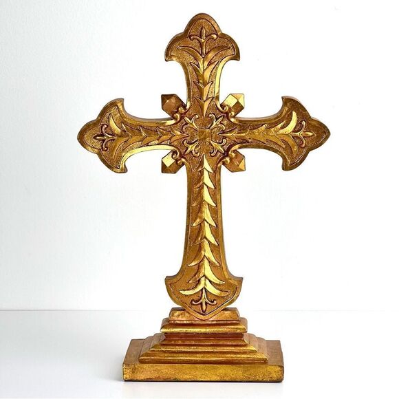 Vintage 14" Standing Cross Table Top Religious Christian Crucifix - Picture 1 of 10